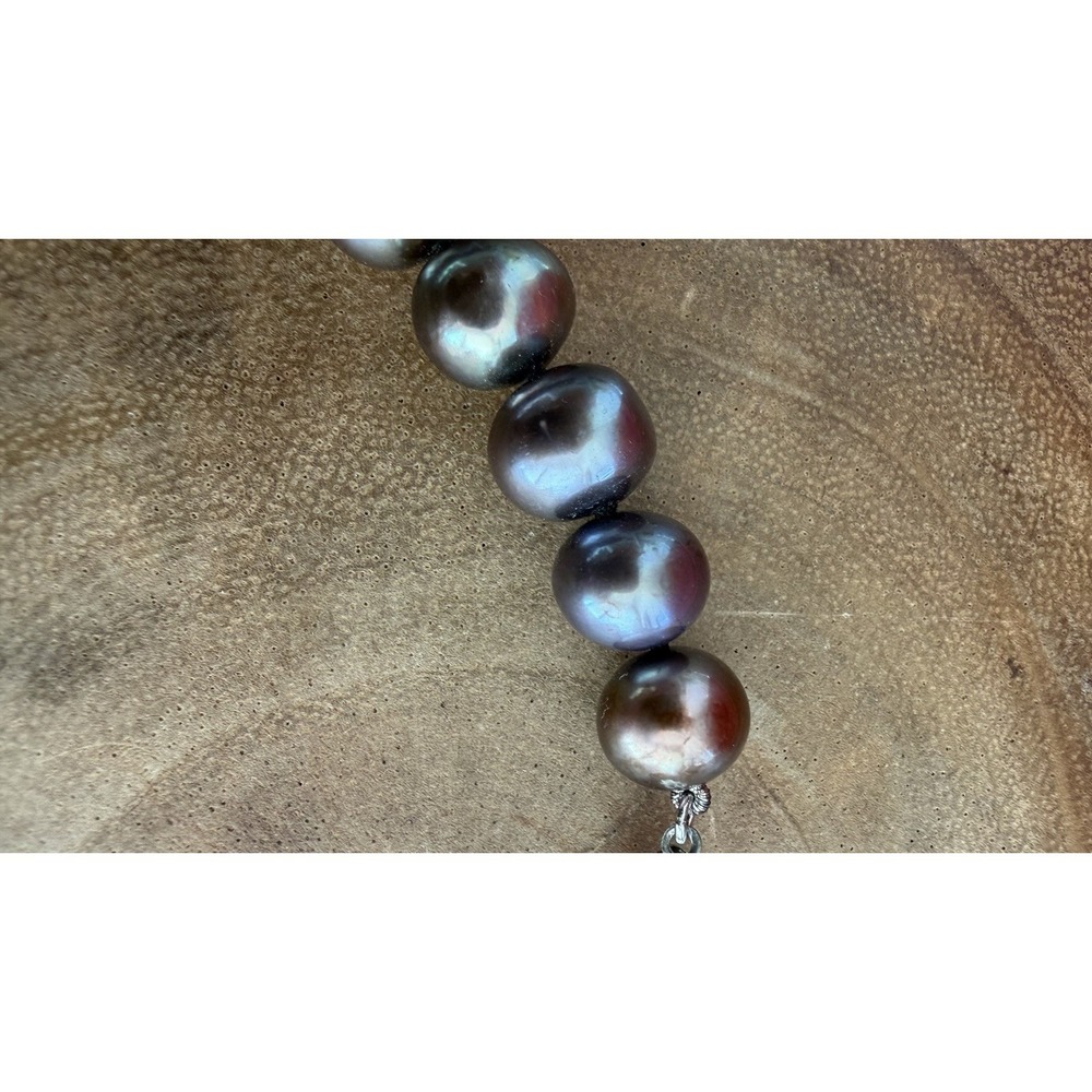 Genuine Peacock Tahitian Cultured Pearl Necklace with Sterling Silver Clasp - Picture 13 of 16